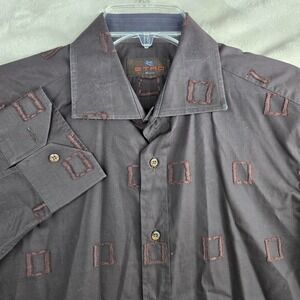 ETRO Milano Men's Brown Square Pattern Long Sleeve Button Down Shirt Size 42